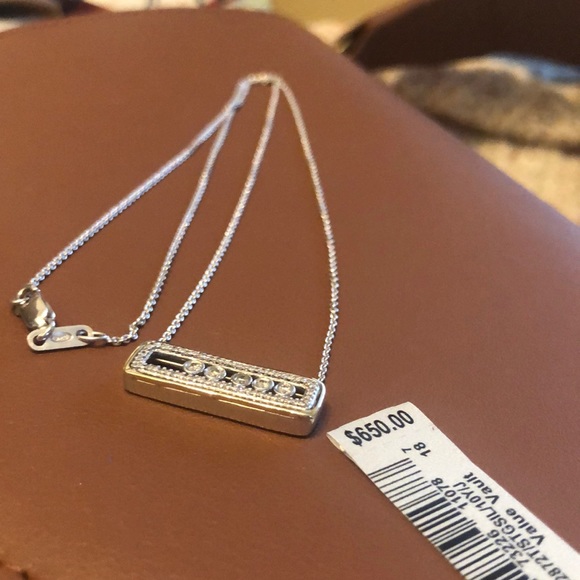 Diamond bar necklace with five moving diamonds. - Picture 7 of 7